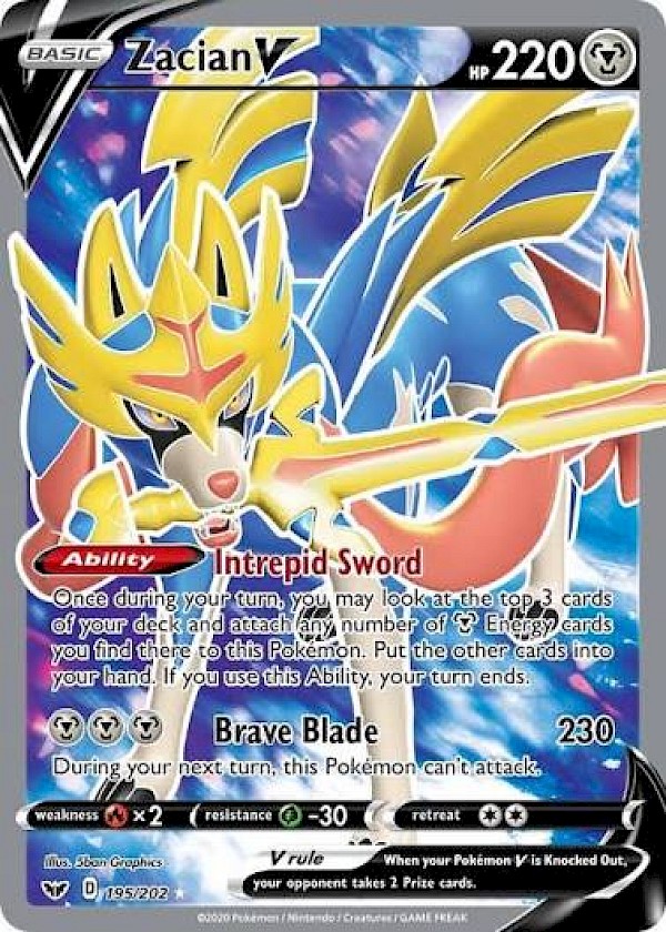 Zacian V (Full Art) - 195/202 (Sword & Shield Base Set)