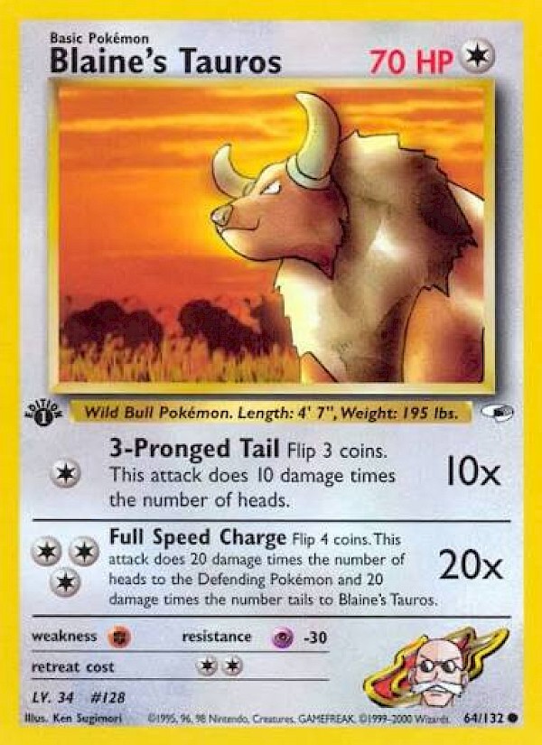 Blaine's Tauros (First Edition) - 64/132 (Gym Heroes)